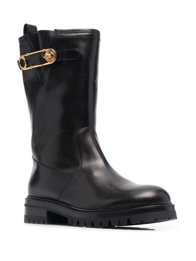 Shop Versace Safety Pin Mid-calf Boots In Schwarz