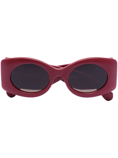 Shop Gucci Matelassé Oval-frame Sunglasses In Red