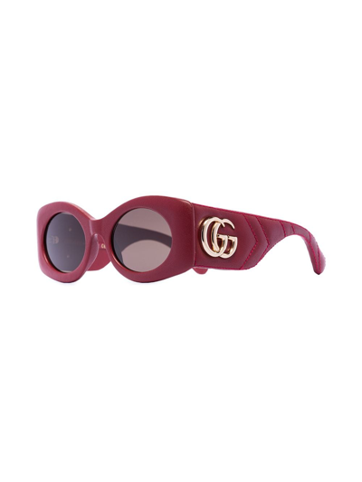 Shop Gucci Matelassé Oval-frame Sunglasses In Red