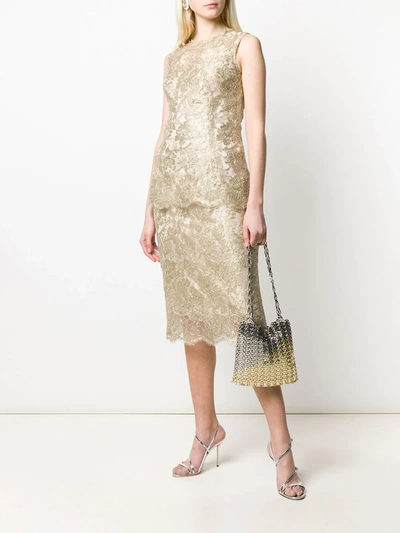 Shop Dolce & Gabbana Lace Brocade Sleeveless Blouse In Gold