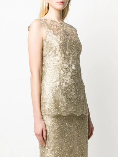 Shop Dolce & Gabbana Lace Brocade Sleeveless Blouse In Gold