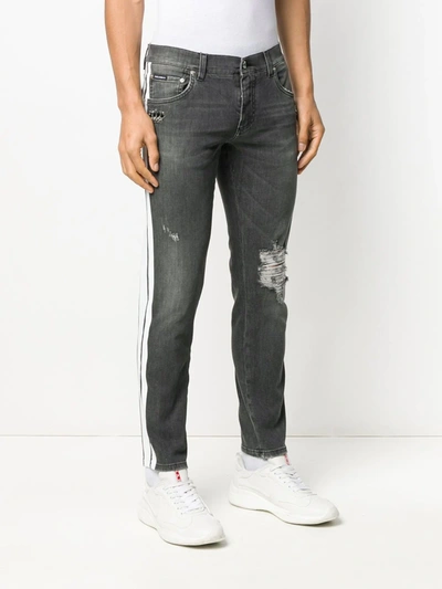 Shop Dolce & Gabbana Distressed Skinny Jeans In Grey