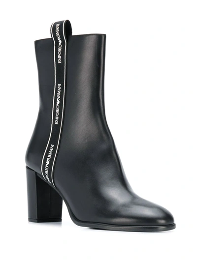 Shop Emporio Armani Logo Trim Ankle Boots In Black