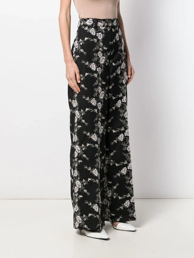 Shop Giambattista Valli Floral Embroidered Wide Leg Trousers In Black