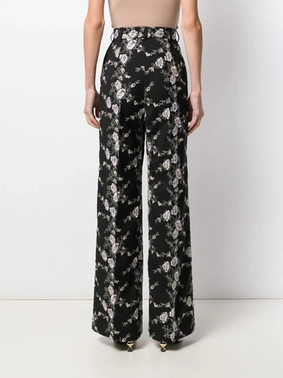 Shop Giambattista Valli Floral Embroidered Wide Leg Trousers In Black
