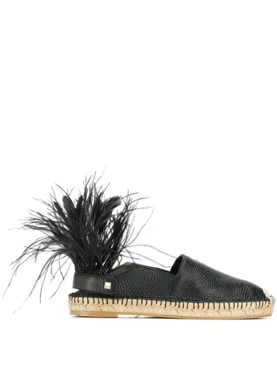 VALENTINO VALENTINO GARAVANI FEATHER DETAIL ESPADRILLES - 黑色