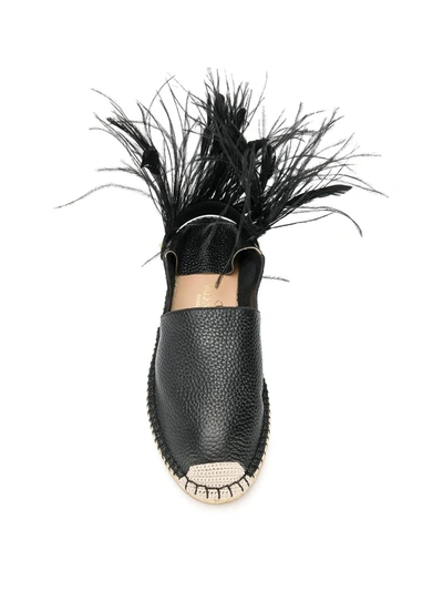 Shop Valentino Feather Detail Espadrilles In Black