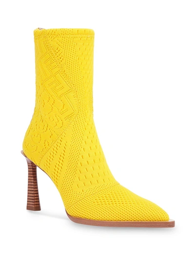 Shop Fendi Fframe Jacquard Pointed-toe Ankle Boots In Yellow