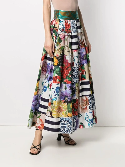 Shop Dolce & Gabbana Patchwork Print Pleated Skirt In Blue