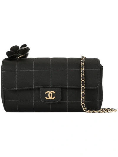 Pre-owned Chanel Choco Bar Camellia Shoulder Bag In Black
