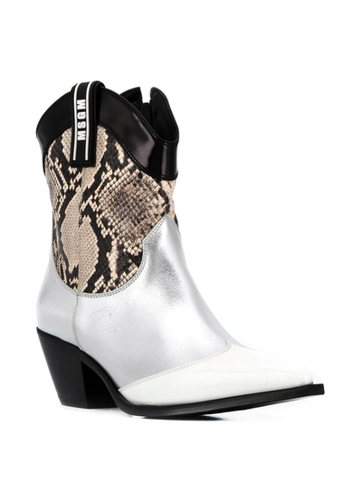 Shop Msgm Western Style Boots In Silver
