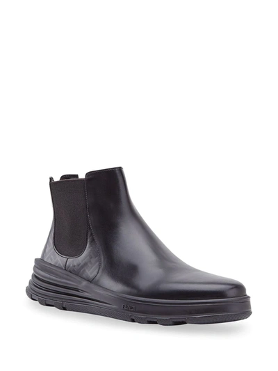 Shop Fendi Printed Ff Logo Ankle Boots In Black