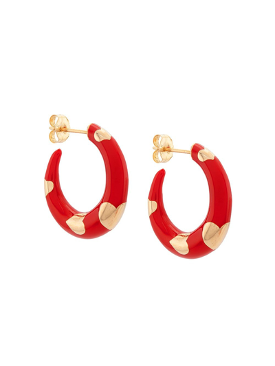 Shop Alison Lou 14kt Yellow Gold Petite Armour Heart Hoops In Red