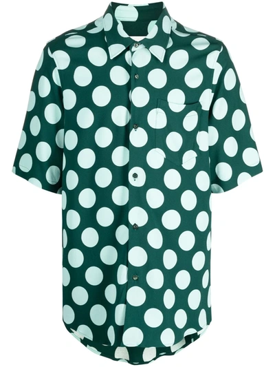 Ami Alexandre Mattiussi Polka Dot Short Sleeve Shirt In Green