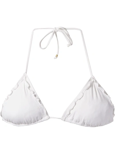 Shop Amir Slama Ruffled Trim Triangle Bikini Top In White