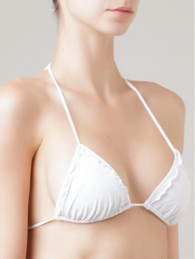 Shop Amir Slama Ruffled Trim Triangle Bikini Top In White