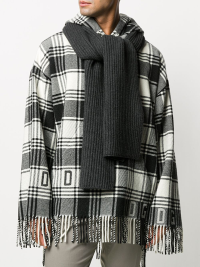 Shop Dolce & Gabbana Thick Ribbed Knit Scarf In Grey