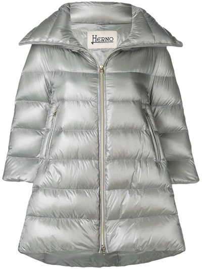 Shop Herno Padded Zipped Coat In Grey