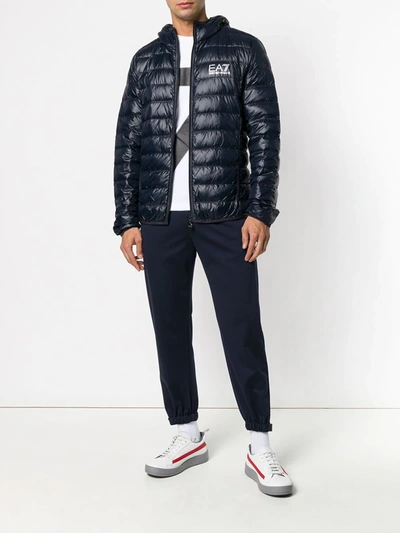 Ea7 Quilted Black Jacket With Down Insulation In Blue