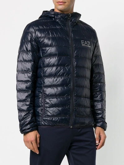 Ea7 Padded Zipped Jacket In Blue