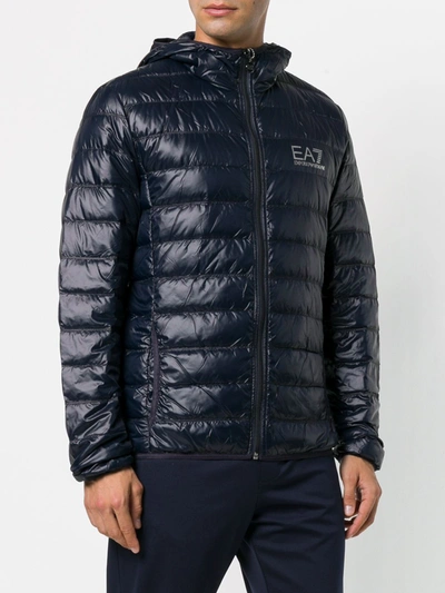 Ea7 Quilted Black Jacket With Down Insulation In Blue
