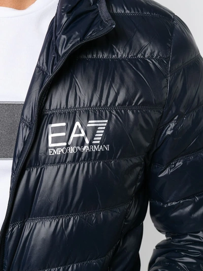 Ea7 Quilted Black Jacket With Down Insulation In Blue