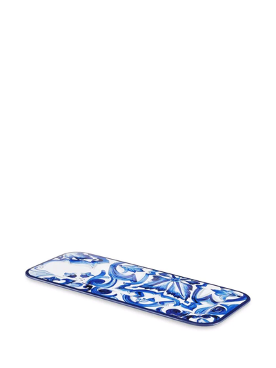 Shop Dolce & Gabbana Small Mediterraneo-print Wooden Tray In Blau