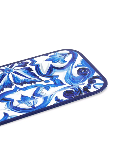 Shop Dolce & Gabbana Small Mediterraneo-print Wooden Tray In Blau