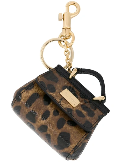 Shop Dolce & Gabbana Mini Sicily Bag Keyring In Brown