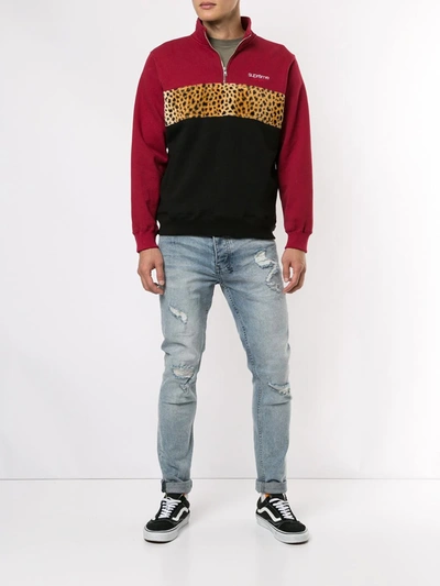 Shop Supreme Leopard-print Panel Half-zip Sweatshirt In Red