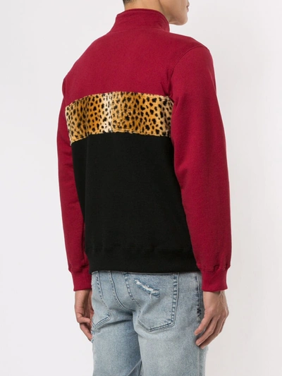 Shop Supreme Leopard-print Panel Half-zip Sweatshirt In Red