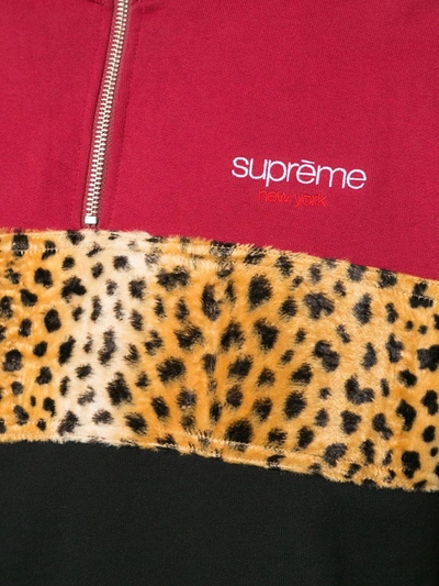 Shop Supreme Leopard-print Panel Half-zip Sweatshirt In Red