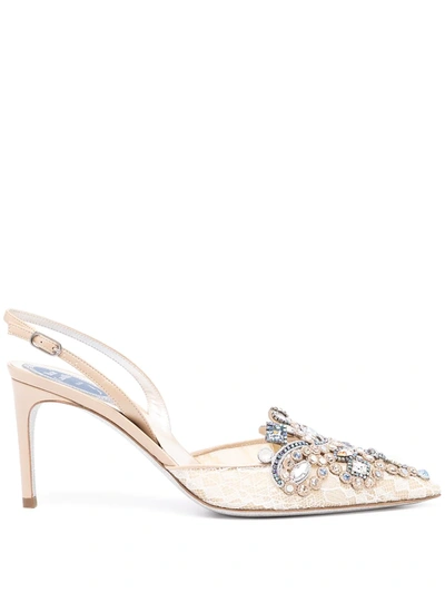 Shop René Caovilla Veneziana 80mm Crystal-embellished Pumps In Neutrals