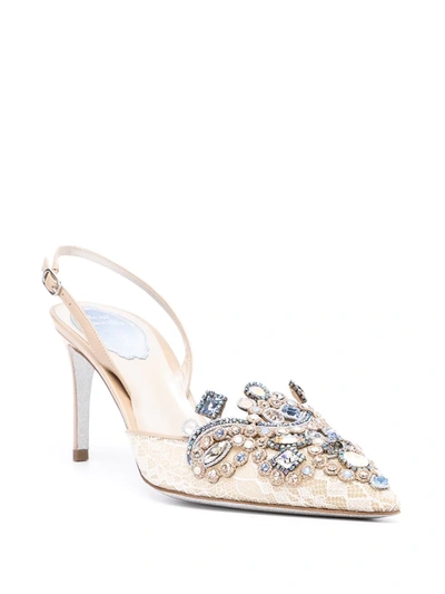 Shop René Caovilla Veneziana 80mm Crystal-embellished Pumps In Neutrals