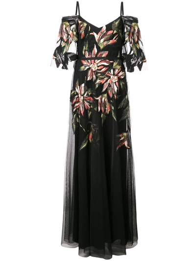 Shop Marchesa Notte Appliqué Detail Evening Dress In Black