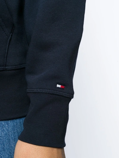 Tommy Hilfiger Embroidered Flag Logo Hoodie In Black In Blue