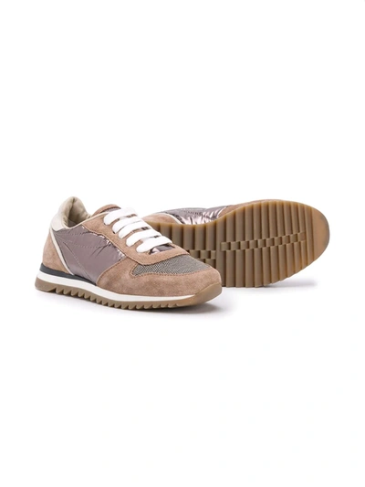 Brunello Cucinelli Embellished Suede-trimmed Sneakers In Brown