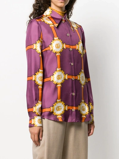 Shop Gucci Chain And Logo Print Blouse In Purple