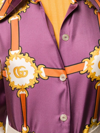 Shop Gucci Chain And Logo Print Blouse In Purple