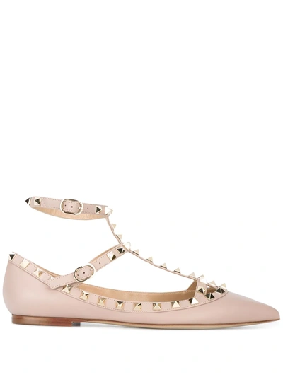 Shop Valentino Rockstud Ballerinas In Pink