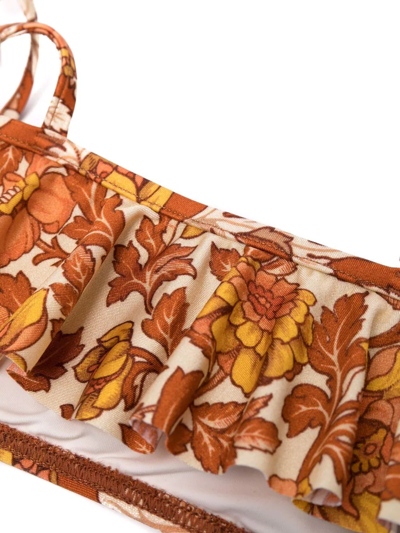 Shop Zimmermann Floral-print Ruffled Bikini Set In Orange
