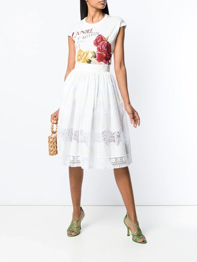 Shop Dolce & Gabbana Lace Panel Skirt In White