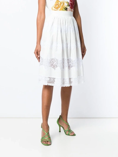 Shop Dolce & Gabbana Lace Panel Skirt In White