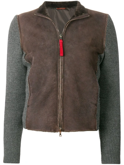 Pre-owned Prada 2000's Knitted Sleeves Jacket In Brown