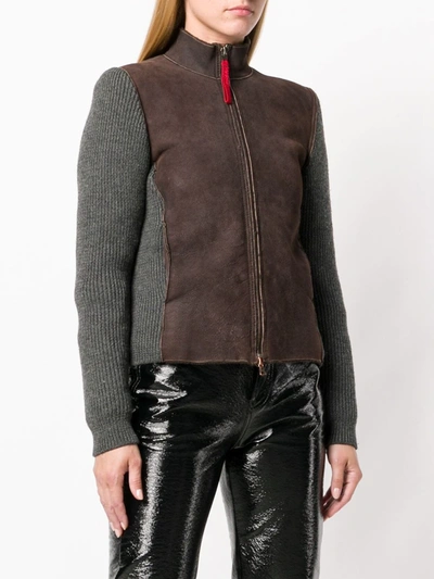 Pre-owned Prada 2000's Knitted Sleeves Jacket In Brown