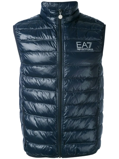 Shop Ea7 Logo Print Padded Gilet In Blue