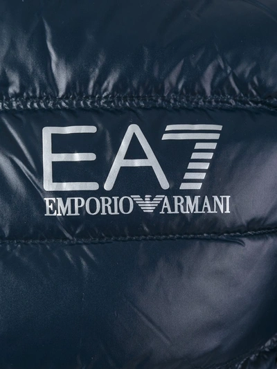 Shop Ea7 Logo Print Padded Gilet In Blue
