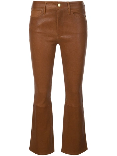 Shop Frame Le Crop Leather Trousers In Brown