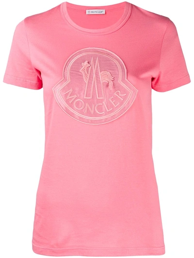 Shop Moncler Large Chest Logo T-shirt In Pink