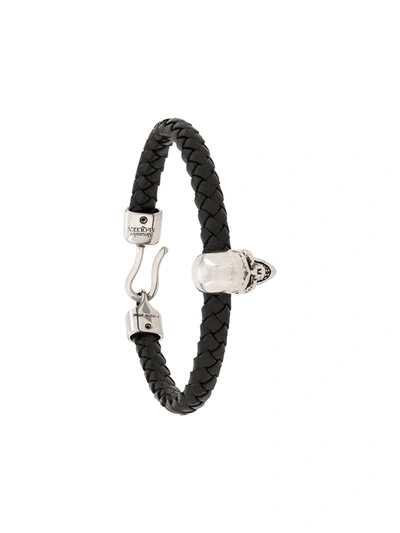 Shop Alexander Mcqueen Skull Charm Braided Bracelet In Black